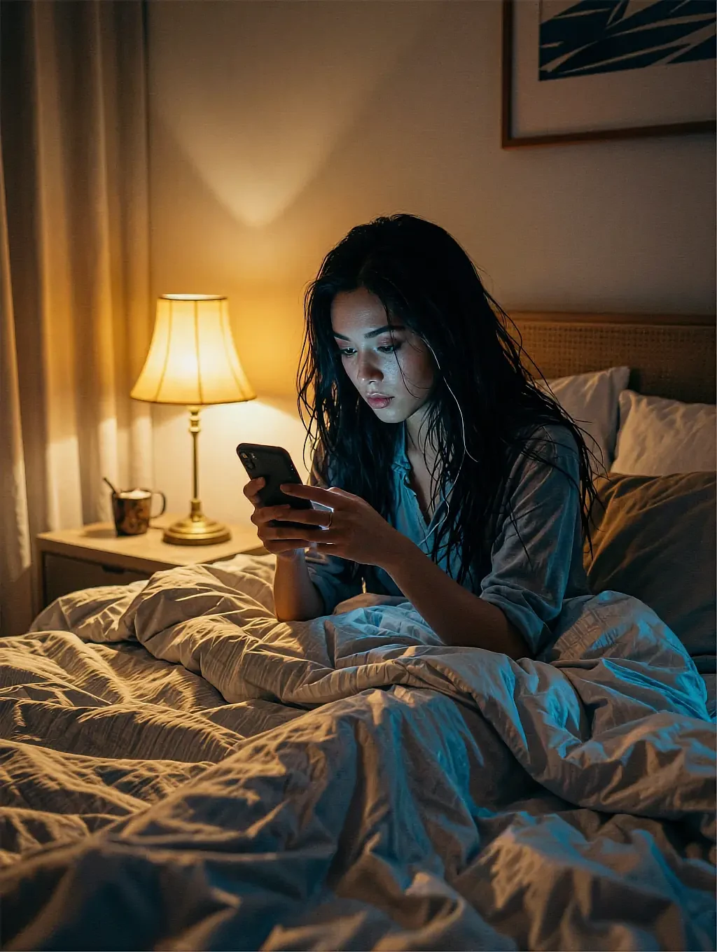 Fictional AI character featured on the third landing page, on a sofa